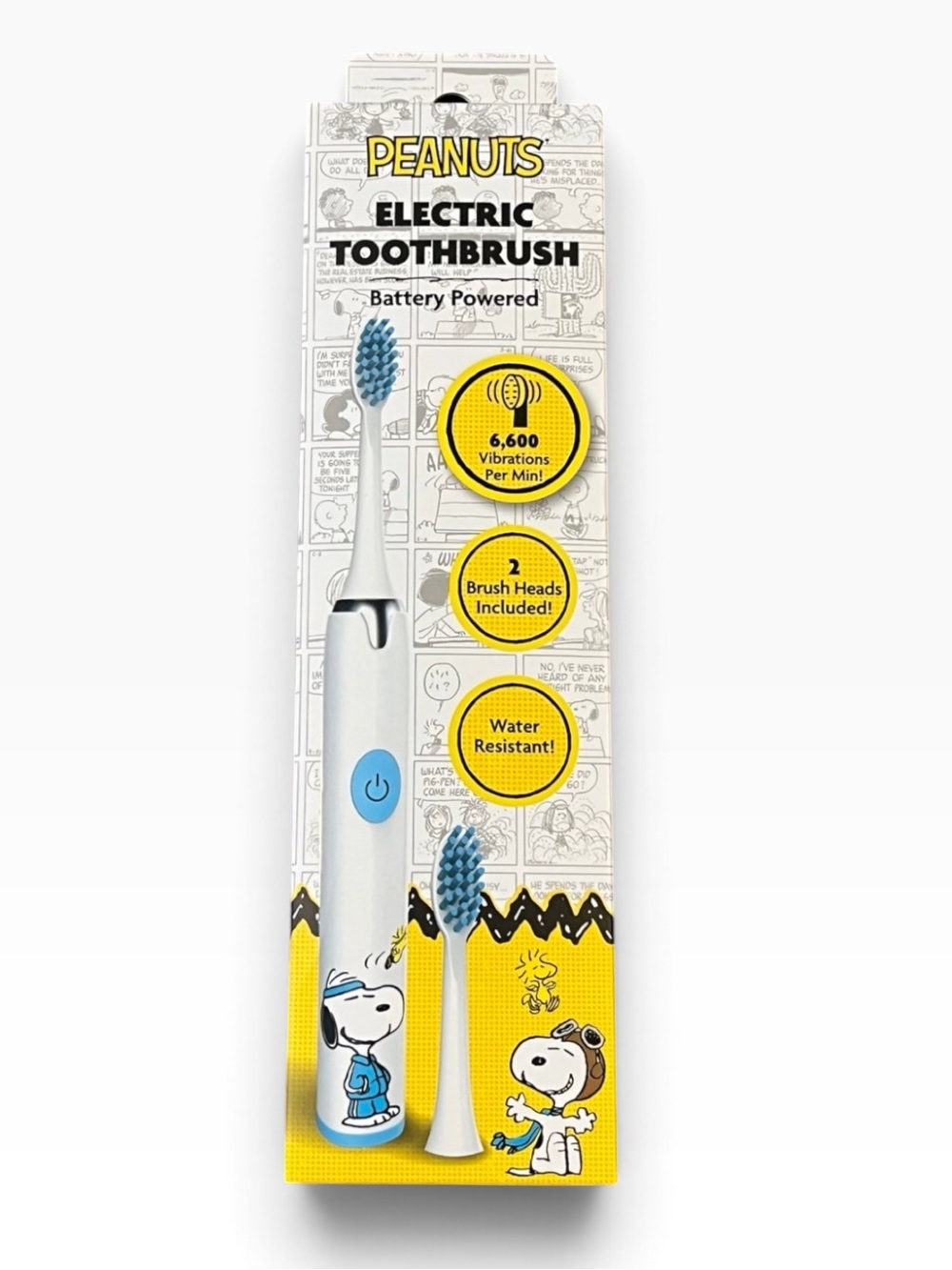 Peanuts Snoopy Adult Electric Toothbrush 2 Brush Heads- Blue and White